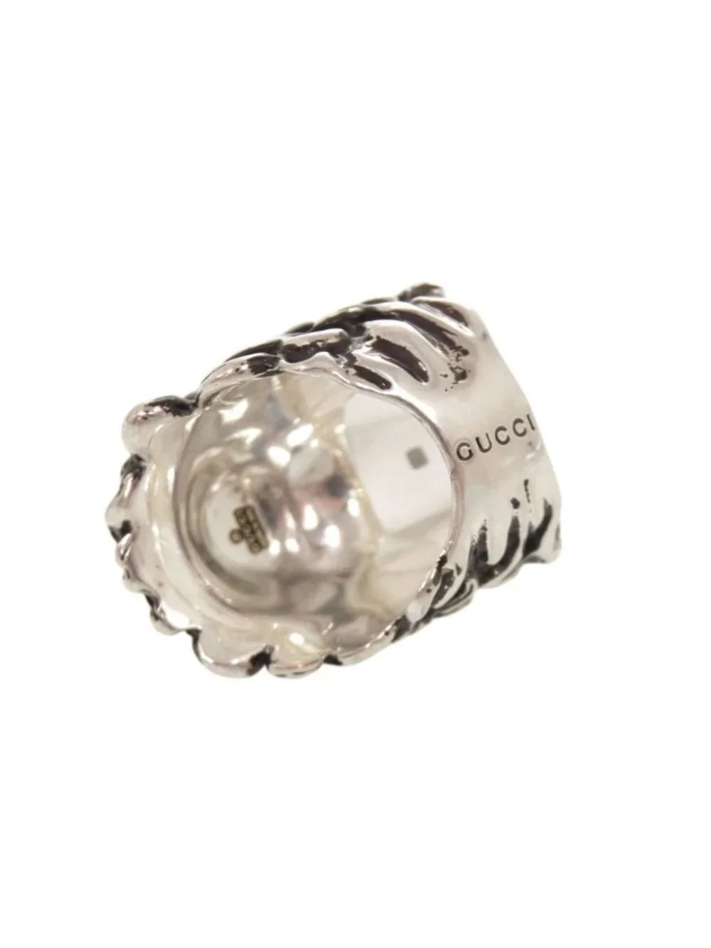 Gucci Lion Head Metal Stone Silver Ring